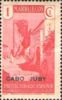 Spanish Morroco Postage Stamps Overprinted "CABO JUBY" in Black, Red or Blue — 1C, rose