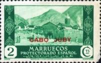 Spanish Morroco Postage Stamps Overprinted "CABO JUBY" in Black, Red or Blue — 2C, green