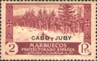 Spanish Morroco Postage Stamps Overprinted "CABO JUBY" in Black, Red or Blue — 2Pta, reddish brown