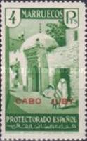 Spanish Morroco Postage Stamps Overprinted "CABO JUBY" in Black, Red or Blue — 4Pta, yellowish green