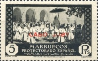 Spanish Morroco Postage Stamps Overprinted "CABO JUBY" in Black, Red or Blue — 5Pta, black