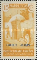 Spanish Morroco Postage Stamps Overprinted "CABO JUBY" in Black, Red or Blue — 15C, yellow