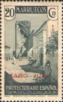 Spanish Morroco Postage Stamps Overprinted "CABO JUBY" in Black, Red or Blue — 20C, blackish green