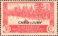Spanish Morroco Postage Stamps Overprinted "CABO JUBY" in Black, Red or Blue — 30C, red