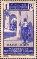 The First Anniversary of the Revolution - Spanish Morroco Postage Stamps Overprinted "CABO JUBY" — 1Pta, violet