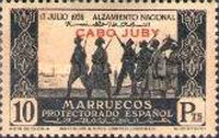 The First Anniversary of the Revolution - Spanish Morroco Postage Stamps Overprinted "CABO JUBY" — 10Pta, black