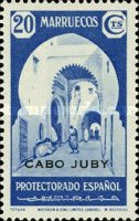 Airmail - Not Issued Spanish Morroco Postage Stamps Overprinted "CABO JUBY" — 20C, light blue