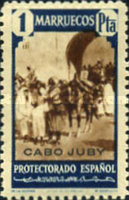Spanish Morocco Postage Stamps Overprinted "CABO JUBY" — 1Pta, dark blue
