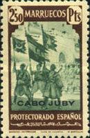 Spanish Morocco Postage Stamps Overprinted "CABO JUBY" — 2.50Pta, purple brown
