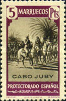 Spanish Morocco Postage Stamps Overprinted "CABO JUBY" — 5Pta, dark purple