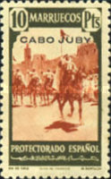 Spanish Morocco Postage Stamps Overprinted "CABO JUBY" — 10Pta, brownish olive