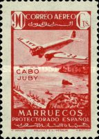 Airmail - Spanish Morroco Stamps Overprinted "CABO JUBY" — 90C, carmine rose