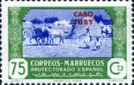 Spanish Morocco Postage Stamps Overprinted "CABO JUBY" — 75C, yellowish green/blue