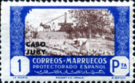 Spanish Morocco Postage Stamps Overprinted "CABO JUBY" — 1Pta, ultramarine/violet brown