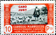 Spanish Morocco Postage Stamps Overprinted "CABO JUBY" — 10Pta, light red/black