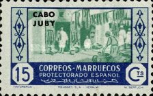 Spanish Morocco Postage Stamps Overprinted "CABO JUBY" — 15C, blue/light green