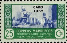 Spanish Morocco Postage Stamps Overprinted "CABO JUBY" — 25C, green/blue
