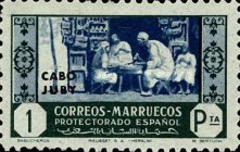 Spanish Morocco Postage Stamps Overprinted "CABO JUBY" — 1Pta, greyish green/blue