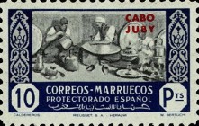 Spanish Morocco Postage Stamps Overprinted "CABO JUBY" — 10Pta, dark blue/black