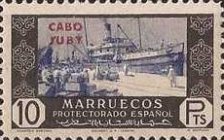 Spanish Morocco Postage Stamps Overprinted "CABO JUBY" — 10Pta, black/greyish blue