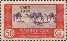 Spanish Morocco Postage Stamps Overprinted "CABO JUBY" — 50C, red/purple
