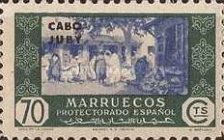 Spanish Morocco Postage Stamps Overprinted "CABO JUBY" — 70C, green/blue