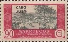 Spanish Morocco Postage Stamps Overprinted "CABO JUBY" — 90C, rose/greyish green
