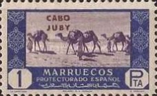 Spanish Morocco Postage Stamps Overprinted "CABO JUBY" — 1Pta, blue/violet