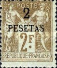 French Postage Stamps Surcharged — 2/2P/Fr, brown