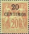 French Postage Stamps Surcharged — 20/20C, red