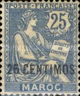 French Postage Stamps Surcharged — 25/25C, blue