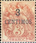 Inscription: "MAROC" - Surcharged — 3/3C, reddish orange