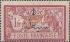 Inscription: "MAROC" - Surcharged — 1P/Fr, purple red/yellowish green