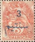 Inscription: "MAROC" - Surcharged — 3(C), reddish orange