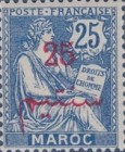 Inscription: "MAROC" - Surcharged — 25(C), blue, Red overprint
