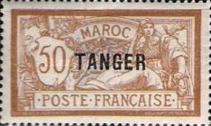 Inscription: "MAROC" - Overprinted "TANGER" — 50(C), brown/light blue
