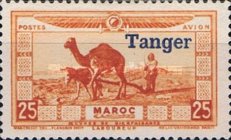 Airmail - Morocco Postage Stamps Overprinted "TANGER" & Surcharged — 25+25 (C), orange brown