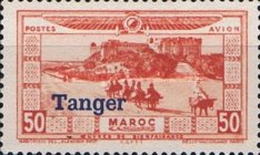 Airmail - Morocco Postage Stamps Overprinted "TANGER" & Surcharged — 50+50 (C), red