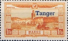 Airmail - Morocco Postage Stamps Overprinted "TANGER" & Surcharged — 1+1 Fr, orange