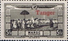 Airmail - Morocco Postage Stamps Overprinted "TANGER" & Surcharged — 5+5 Fr, blackish grey