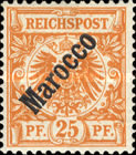 German Empire Postage Stamps Overprinted "Marocco" - Not Issued — 25Pf, orange yellow