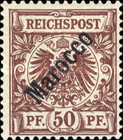 German Empire Postage Stamps Overprinted "Marocco" - Not Issued — 50Pf, reddish brown