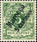 German Empire Postage Stamps Surcharged — 5/5C/Pf, green