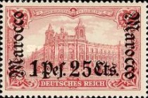 German Empire Postage Stamps Surcharged — 1P25/1P/C/M, carmine red