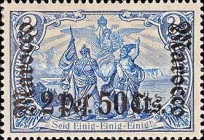 German Empire Postage Stamps Surcharged - Watermarked — 2P50/2P/C/M, blue