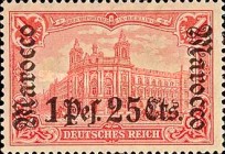 German Empire Postage Stamps Surcharged - Watermarked — 1P25/1P/C/M, red
