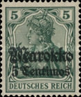 German Empire Postage Stamps Surcharged and Overprinted "Marokko" — 5/5C/(Pf), green