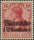 German Empire Postage Stamps Surcharged and Overprinted "Marokko" — 10/10C/(Pf), carmine red
