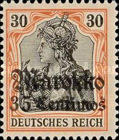 German Empire Postage Stamps Surcharged and Overprinted "Marokko" — 30/25C/(Pf), orange/black