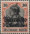 German Empire Postage Stamps Surcharged and Overprinted "Marokko" — 35/30C/(Pf), orange red/black
